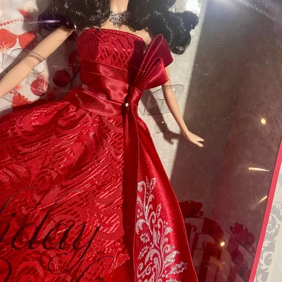 2012 Holiday Barbie Collector Doll Brown Black Brunette Hair Red Dress W3538 NEW